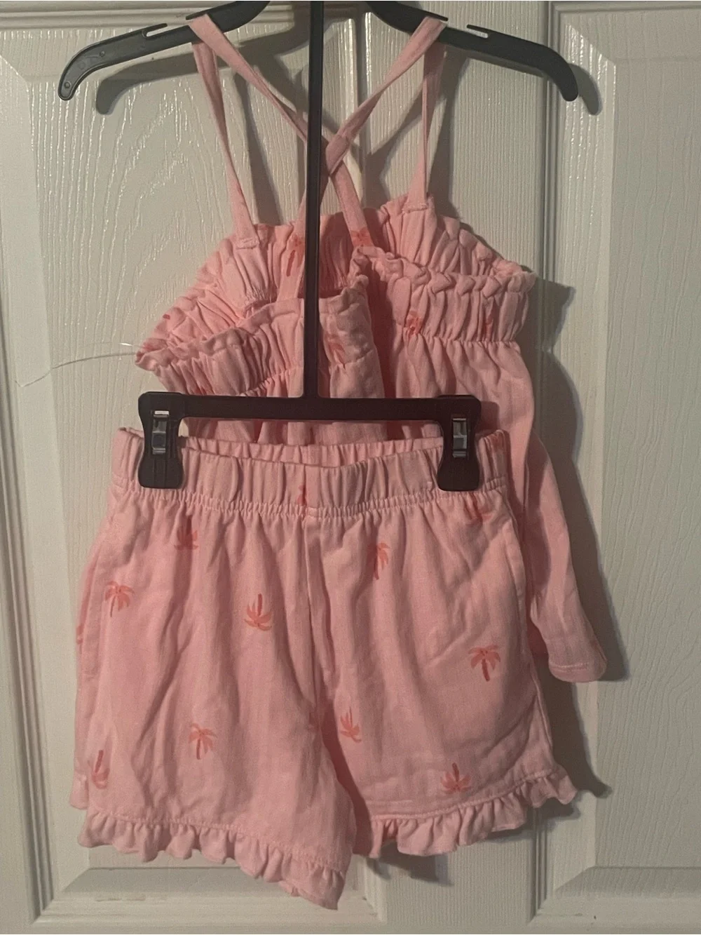 NWT Wonder Nation Girls 2-Piece Trapeze Top & Shorts Set Pink Palm Tree Print